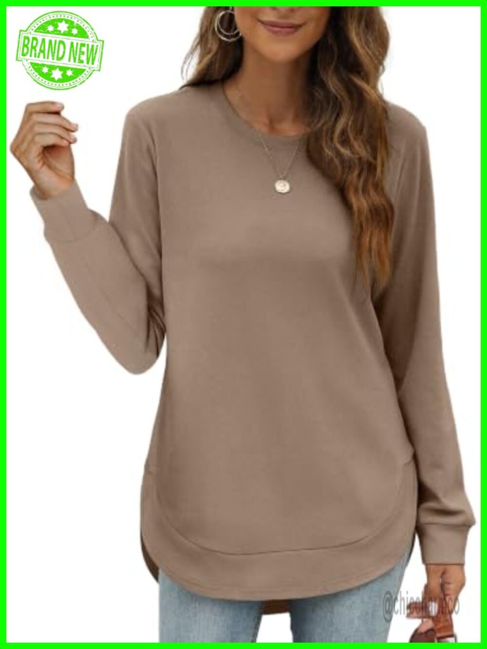 Womens Crewneck Sweatshirt High Low Curved Hem Long Sleeve Tunic Top